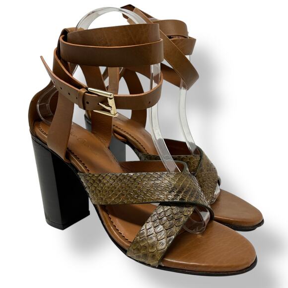 Franco Cuadra Leather Animal Print Sandals Block Heel Sandals Women's MX 24 US 7 - Picture 1 of 14